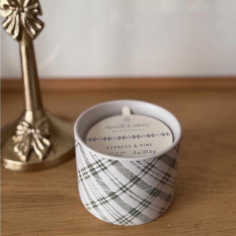 Hearth & Hand Cypress & Pine Candle in White and Green Plaid